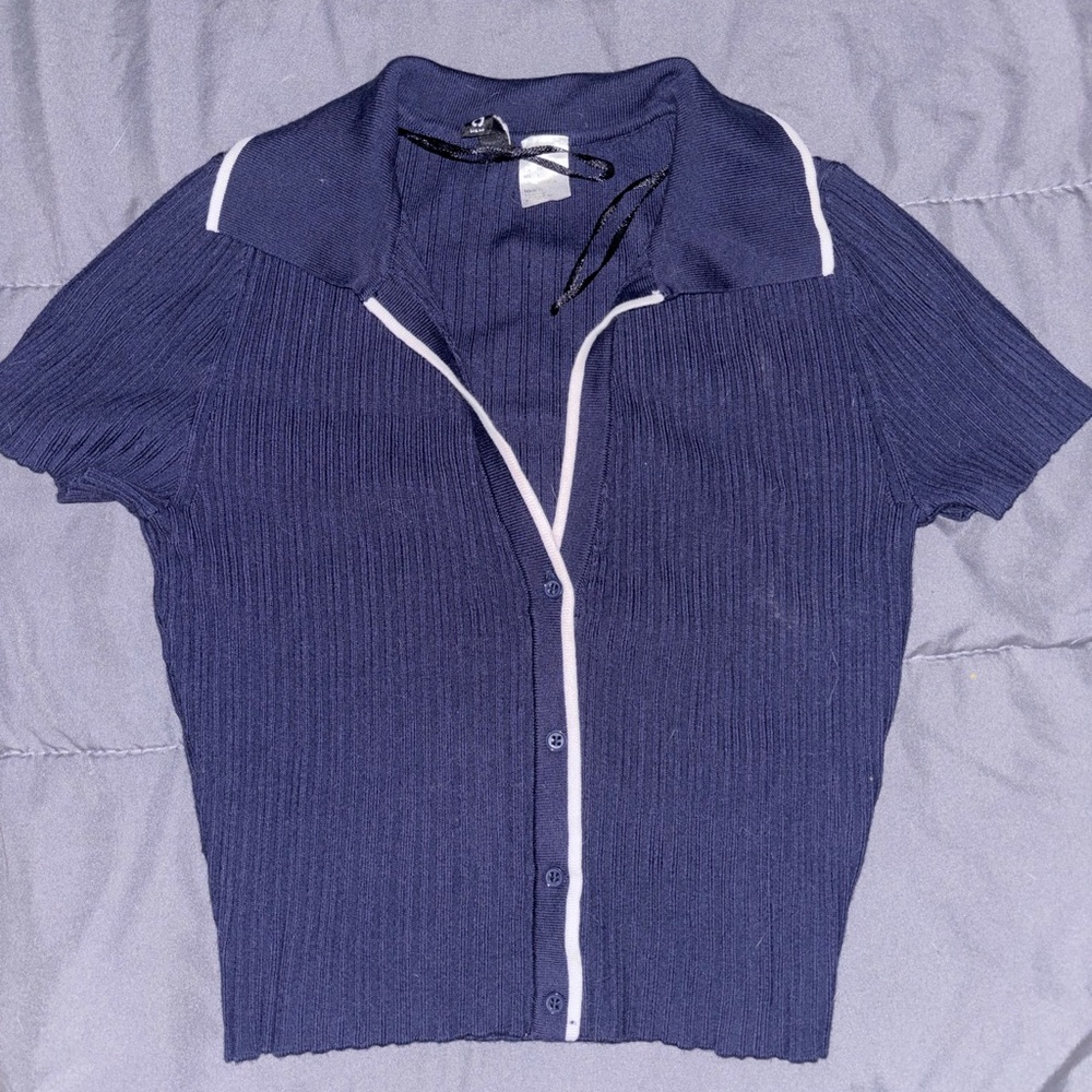XS Blue Polo Crop Top